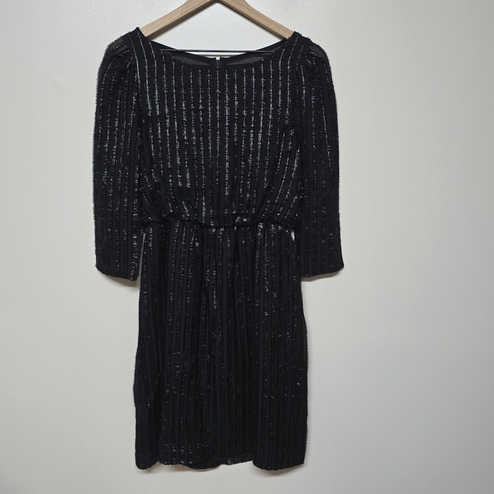 Alice + Olivia Eleanor Dress Metallic Shadow Stripe Blouson Black Size Small EUC